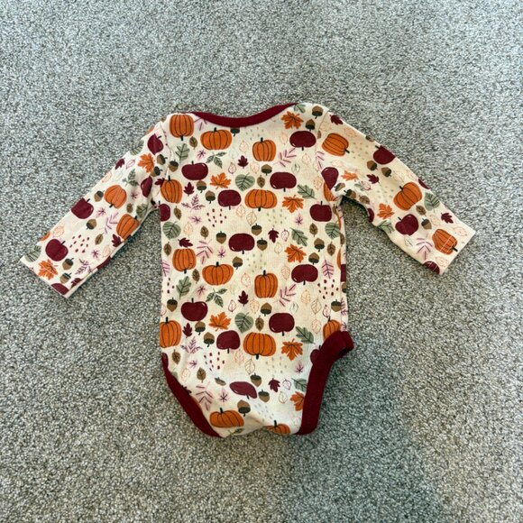 Fall Chick Pea Long Sleeve Body Suit 0-3 months Leaves Pumpkins Apple - Picture 7 of 7